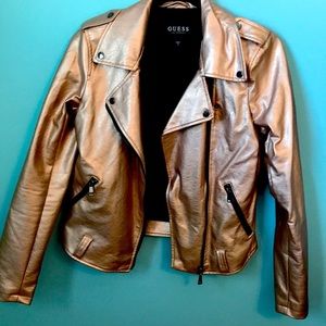 Guess Vegan Leather Rose Gold Motorcycle Jacket! Size Small